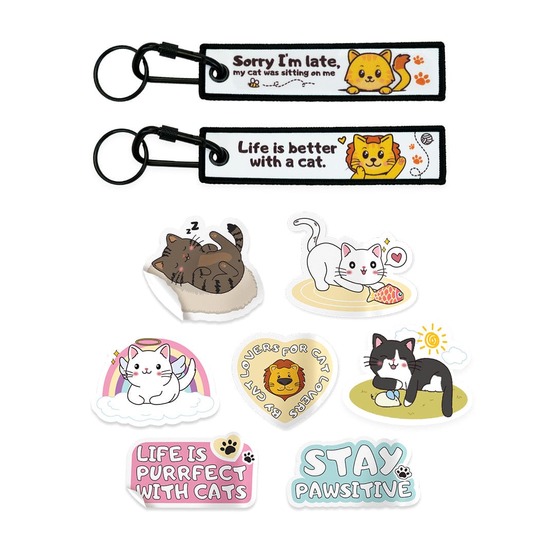 Leos paw Cat Quote Keychain & Adorable Stickers