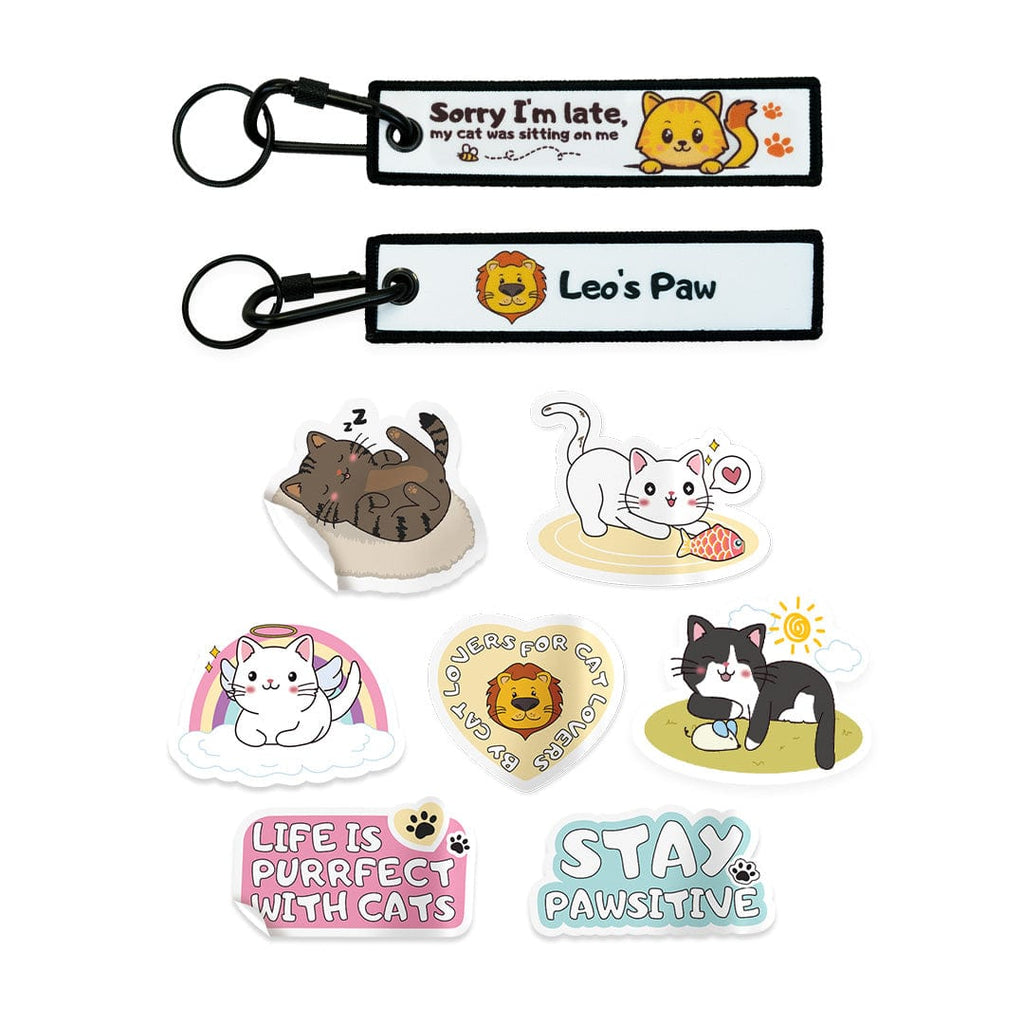 Leos paw Cat Quote Keychain & Adorable Stickers