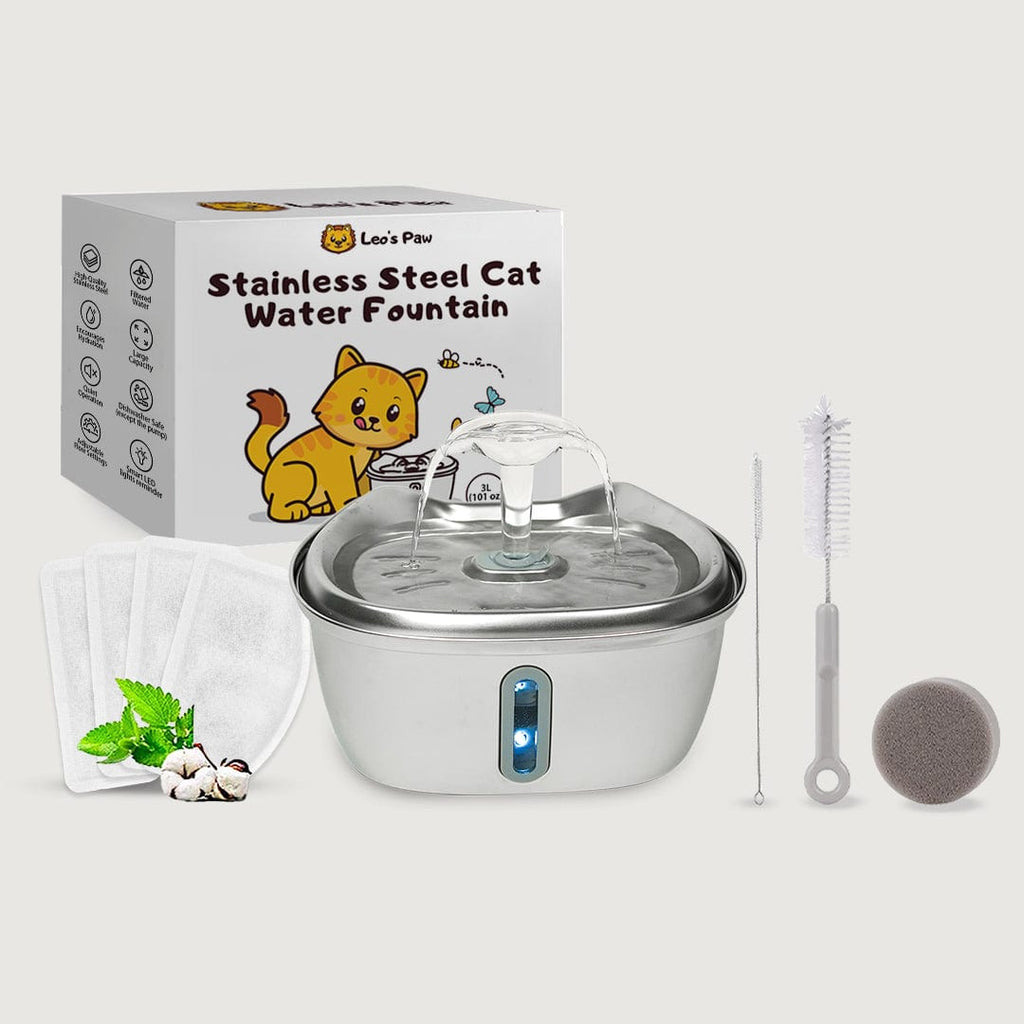 Leos paw Stainless Steel Cat Water Fountain Bundle