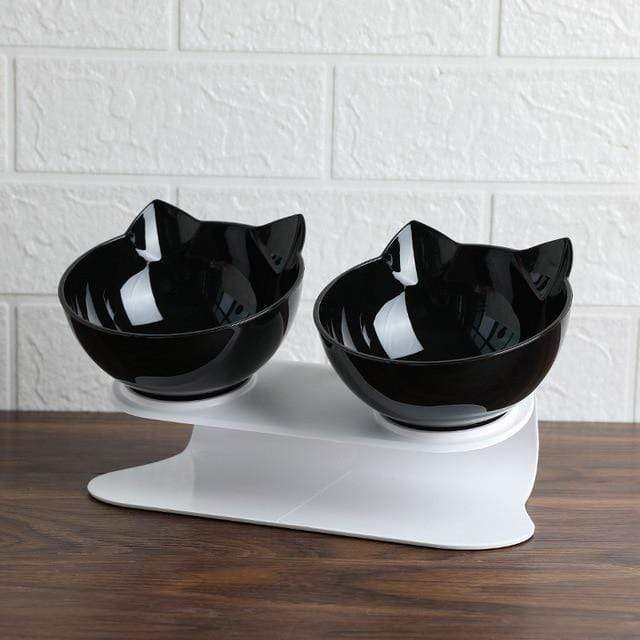 Leos paw black / double Anti-Vomiting Orthopedic Cat Bowl