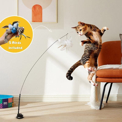 Leo's Paw - Interactive Bird Simulation Cat Toy Set - Real-Life Bird Impression - Self-Holding Suction Stand