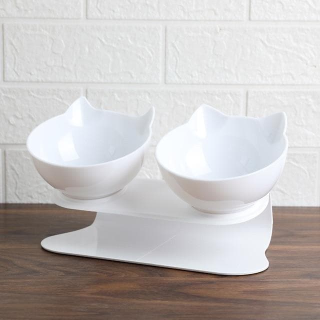 Leos paw white / double Anti-Vomiting Orthopedic Cat Bowl